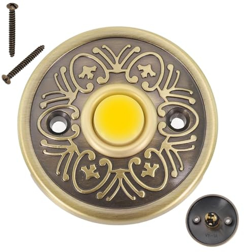 Round Metal Doorbell Push Button, Cast Iron Vintage Bronze Door Bell Push with LED Illuminated Button, Weatherproof Round Door Bell Button, Weatherproof, for Home Front Door
