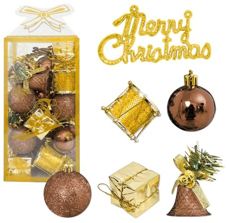 Taeku Mini Weihnachtskugeln, 32 Stück 4 cm Kunststoff Klingelglocken Trommel Schleife AnhäNger Baumkugeln Weihnachtsbaum Deko Weihnachtsdeko (Champagner)