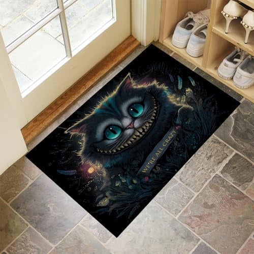 Grinsekatze Fußabtreter 40 X 60 cm, Schreckliche Tiere Fussmatte Innen rutschfeste Fussmatte Fußmatte Waschbar Fußmatten Haustür Türmatte Für Flur Küche Haustiere Fußmatte Dunkelgrau