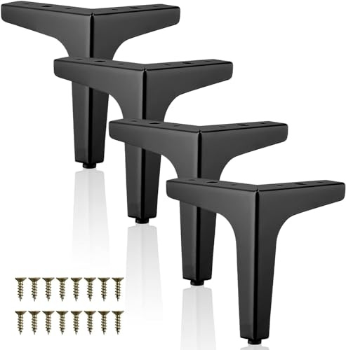 HIKENRI 4 Stück Möbelfüße Schwarz,10CM Möbelfüße Metall,Schrankfüsse mit Schrauben,Belastbar Bis 800 KG,Möbelfüße Für Sofa,Couchtische,Schränke,TV-Schränke,Nachttisch,Schubladen(Schwarz-10CM)