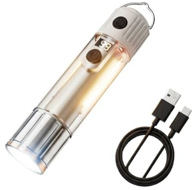 Camping Lampe Aufladbar, LED Outdoor Laterne mit Akku, Dimmbar & Tragbar, Ideal für Zelt, Wandern, Notfall & Angeln(silber)