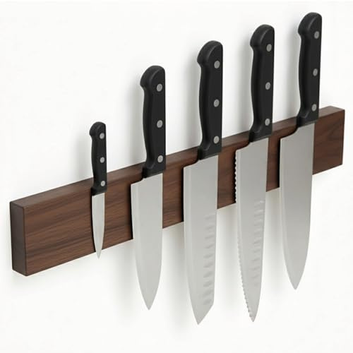 Kibun® Magnetleiste für Messer 40 cm; Extra Starker Magnet Messerhalter, edles Bambus/Walnuss Holz Messerleiste, Werkzeug Wandhalter für Küchenorganisation inkl. Montagematerial (Walnussholz)