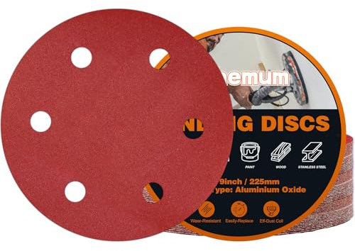 pihemum 30 PCS 225mm Sanding Discs 180 Grit 6 Hole Hook and Loop Drywall Sandpaper for Drywall Sander
