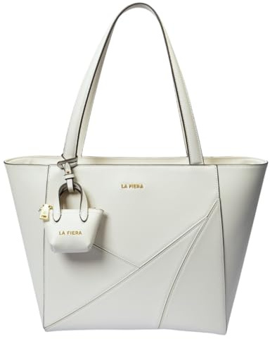 LA FIERA Women’s Leather Tote Bag – Off White Designer Recycled Real Leather Large Shoulder Handbag – Everyday Work Travel School Shoulder Bag