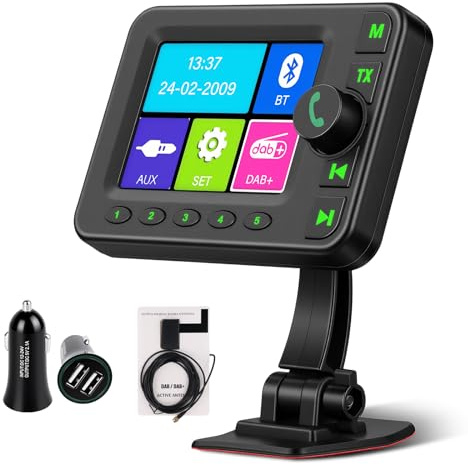 Roinvou Tragbarer Dab Adapter für Autoradio mit 2,8-Zoll-LCD-Display, Kleiner Digitalradio-Adapter mit Freisprecheinrichtung, Bluetooth, AUX-in, FM-Transmitter, Dab Digital, Radio