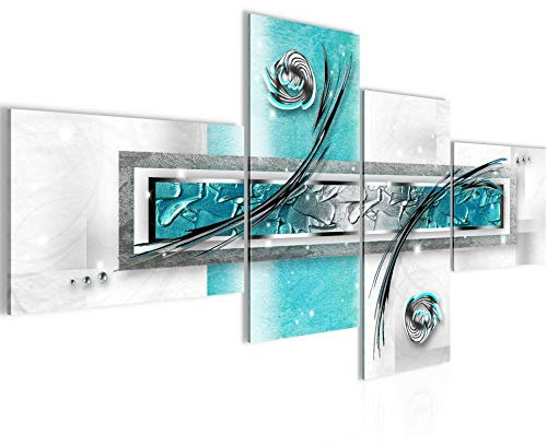 Runa Art Bild Modern Abstrakt - Made in Germany - Wandbilder Grau Türkis Blau 4 Teilig 108142a