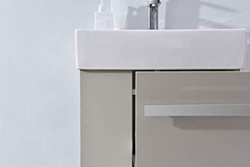 BERNSTEIN Waschbecken mit Unterschrank Kleines Badmöbel-Set Compact 500 in Taupe hell matt Waschtisch mit Schrank Gästebad Gäse-WC mit Schublade und seitlichem Ablagefach