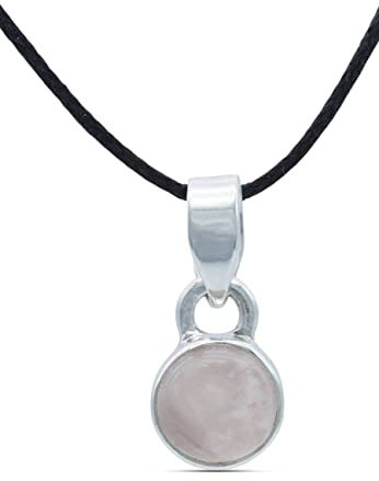 mantraroma Kettenanhänger 925 Silber Rosenquarz rosa Stein Edelstein Kettenanhänger Damen Sterling Silber Halskette Anhänger Geschenk (MAH-097-07)