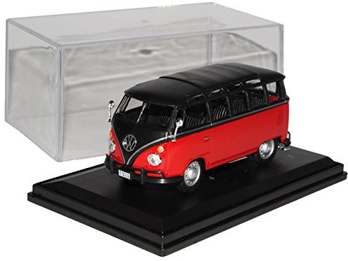 alles-meine.de GmbH Volkwagen T1 Personen Transporter Rot mit Schwarz Samba Bully Bus 1950-1967 mit Sockel und Vitrine 1/43 Modellcarsonline Modell Auto