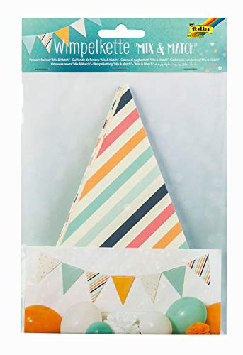 folia 2375 - Wimpelkette aus Motivkarton Mix & Match, 14 Wimpel, Schnur ca. 3,5 m lang, zur Dekoration für Hochzeiten, Geburtstage und Partys