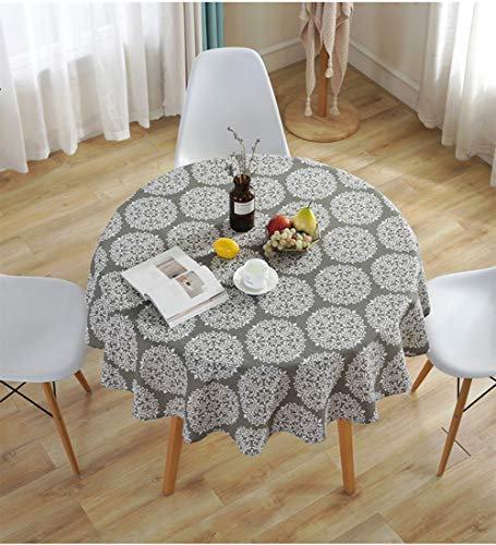 meioro Retro-Tischdecken, grau, rund, aus Baumwollleinen, geeignet für drinnen und draußen (grau, 100 cm Durchmesser)