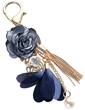ZOOONAI Porte-clés avec pendentif en forme de fleur et pompon - Bleu - taille unique