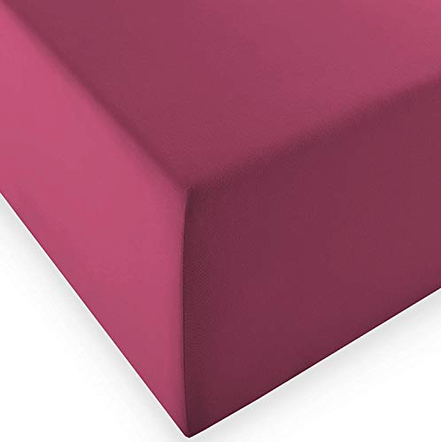 fleuresse 1119 XXL Jersey Stretch Spannbetttuch (96% Baumwolle, 4% Elasthan), mit Rumdumgummizug, Ökotex 100, für Matratzen bis 40 cm Höhe, 180 x 200-200 x 220 cm, Himbeere