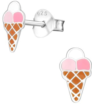 Monkimau Mädchen Ohrringe Eiscreme Tüte Ohrstecker aus 925 Sterling Silver Silber