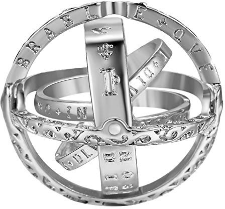 HIJONES Unisex Mode Design 3D Astronomisch Kugel Ball Drehbare Hochzeit Ringe aus Edelstahl Silber Größe 52