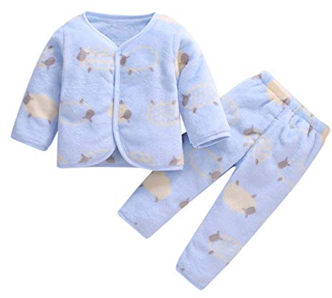 Xmiral Baby M鋎chen Jungen Kurze Pl黶ch Warme Nachtw鋝che Pyjamas Langarm Kleidung Set Herbst Top + Hosen Zweiteiler(G,3-6 Monate)