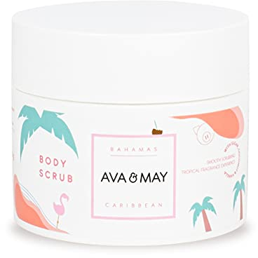 AVA & MAY Bahamas Body Scrub (200ml) – Körperpflege mit zartem Duft nach Kokosnuss, Vanille und Monoi – Feuchtigkeitsspendende Hautpflege – Körperpeeling mit karibischen Duftnoten