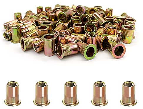 100PCS -Rivet Nuts, M8 Carbon Steel Metric Rivet Nut Assortment Kit, Flat Head Threaded Insert Nutserts Assort,for Automotive Furniture Decoration Electrical and Industrial Products (NUT-M8)