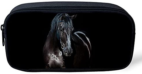 UOIMAG Trousse à crayons motif cheval noir pour adolescents, trousse à crayons avec fermeture éclair