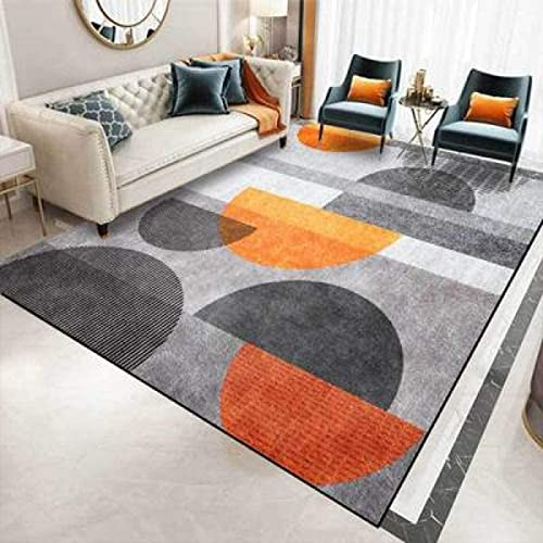 makeups1 Modern Designer Teppiche Wohnzimmer Kurzflor Teppich Orange-gelb-graues Halbkreismuster 200 x 300 cm