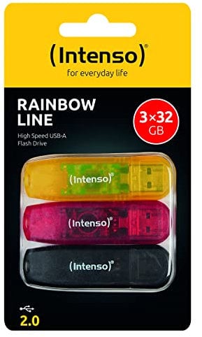 Intenso Rainbow Line 3x32 GB USB-Stick USB 2.0, gelb, rot und schwarz