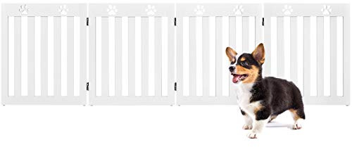GYMAX 4-teilig Absperrgitter Hund, 60cm Hoch Schutzgitter mit 360° Scharnieren & Anti-Rutsch-Matten, Hundegitter, Türschutzgitter Holz für Türen, Treppen