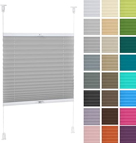DECOOR Plissee ohne Bohren 150cm x 150cm Faltrollo Rollo für Fenster und Tür Nicht-invasive Fensterjalousien guter Sichtschutz und Sonnenschutz Breite der Überlappung 2 cm Hellgrau