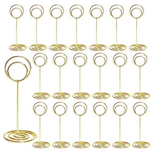 Lahviuu Tischkartenhalter, 20 Stück Rund Kartenhalter Menükartenhalter Fotohalter aus Metall Platzkartenhalter Clip Memohalter Tisch Nummer Halter, für Hochzeit Party Büro Restaurant, Gold 35x85mm