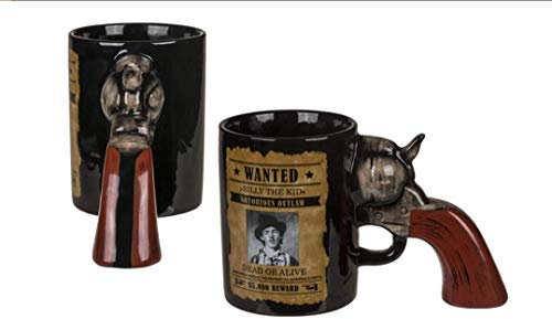 Kaffeebecher XL Keramik Becher mit Revolvergriff und Wanted lustiger Kaffeebecher als Geschenk