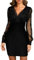 Mini Langarm Kleid Damen Mesh Elegante Pailletten Kleid Kurze Eng Spitzen Kleider Abendkleid Damen Figurbetontes Lange Ärmel Tüll Partykleid Moden Hohe Taille Wickelkleider(Schwarz M)