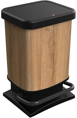 Rotho Paso Mülleimer 20l mit Deckel, Kunststoff (PP recycelt) BPA-frei, Holz, 20l (29.3 x 26.6 x 45.7 cm)