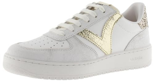 Victoria Basket Basse Madrid Effet Cuir & Pièces Métallisées & Effet Craquelé 1258233 pour Femme Platino 38