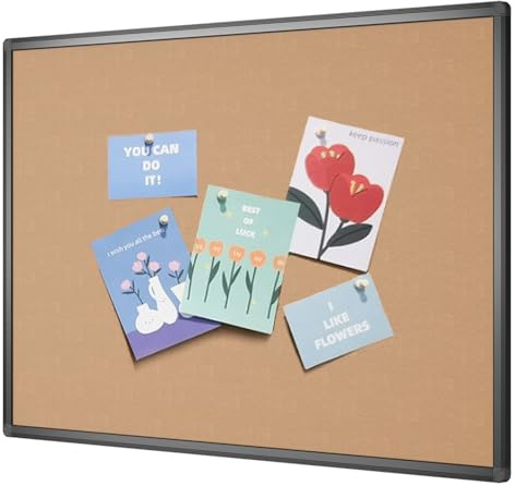 VIZ-PRO Cork Notice Board, 48 X 36 Inches, Cork Bulletin Board with Black Aluminium Frame
