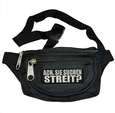 ACH SIE SUCHEN STREIT ? Bauchtasche in schwarz I verstellbare Gürteltasche mit 3 Fächern