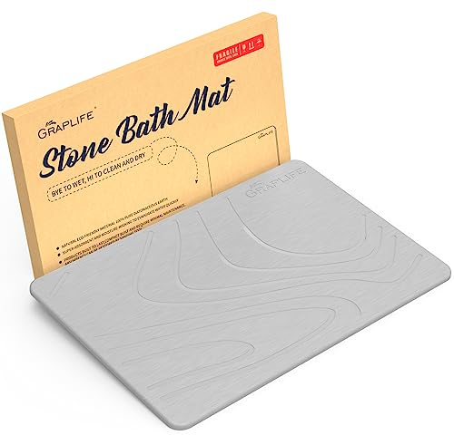 Graplife Stein-Badematte, rutschfest, schnell trocknend, Badewanne, für Küche, Theke, Badezimmer, Boden, super saugfähige Kieselgur, Duschmatte, hellgrau, 23,5 x 15 cm