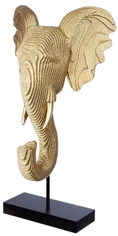GILDE Deko große Figur Elefant Skulptur XL - Elefantenfigur Dekofigur aus Kunstharz Farbe: Gold Schwarz - Dekoration Wohnzimmer Geschenk Höhe 46 cm
