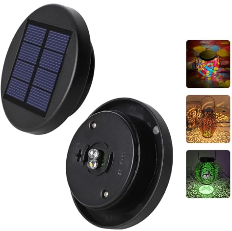 Solar Lights Replacement Top Panel Lantern: Warm White and RGB 2 Light Settings for 7cm Solar Lantern Light Replacement Tops- 2 Pack