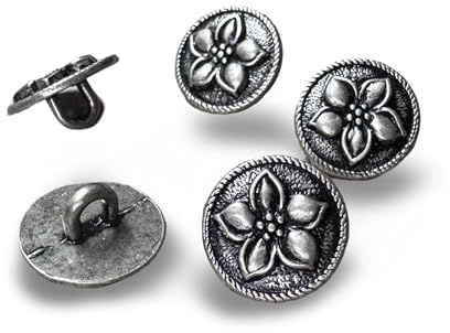 10 Stück Dirndl Knöpfe altsilber aus Metall Blume Enzian 12mm made in Germany