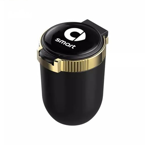 CWMFLI Auto-Aschenbecher für Smart 450 451 453 Fortwo Forfour, Tragbarer Aschenbecher mit Deckel Geruchsdicht für Reisen Zuhause Büro Outdoor Camping Einfache Reinigung Abnehmbar,Gold