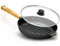 4BIG.fun Bistecchiera in ghisa, diametro 24 cm, con coperchio in vetro, padella a induzione, manico in legno, adatta per barbecue a gas, forno, focolare, tutti i piani cottura, compresi quelli a