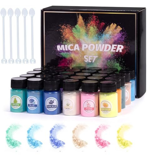 VIDA ROSA 30 Colors Mica Powder, 0.35 oz Each, Compatible with Epoxy Resin, Nail Polish, Slime, Candles, Bath Bombs/Soaps, Pigment Powder