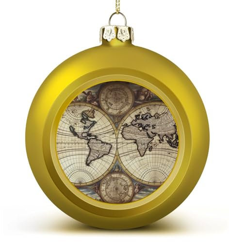 1 x Weltkugel mit antiker Weltkugel, bedruckt, goldene Weihnachtskugel, Weihnachtsbaumschmuck, hängende Kugeln, Ornamente für Weihnachtsbäume, Geburtstag, Hochzeit, Party, Dekoration, Neujahr