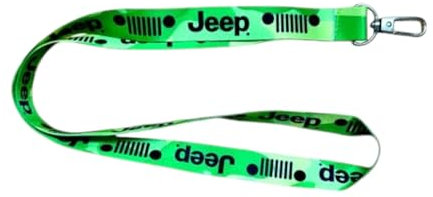 Jeep Lanière avec logo camouflage avec texte et grille – Fermoir mousqueton pivotant pour clés, badges d'identité et porte-clés 1,9 x 45,7 cm (vert citron)