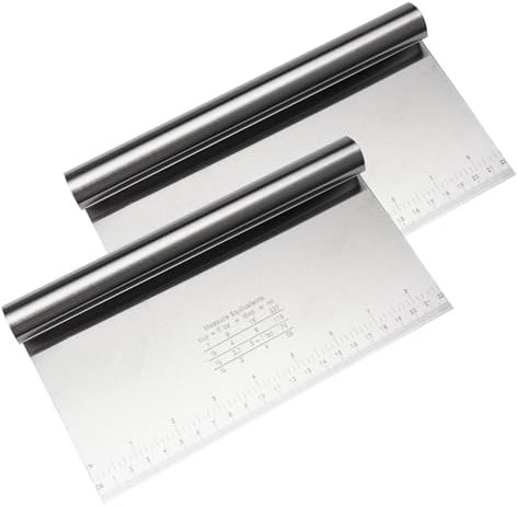 2 Piezas Cortador de Masa Reposteria, 22 * 12cm Dough Scraper, Rasqueta Cocina con Báscula y Asa, Espatula Cocina Acero Inoxidable, Raspador de Masa, Pala Cocina para Cortar Masa, Pizzas, Galletas