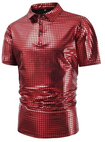 Herrenmode-Performance-T-Shirt, lässig, kurzärmelig, Knopfrevers, glänzend, kurzärmelig, T-Shirt-Oberteile Weißes Shirt Herren (Red, XXL)