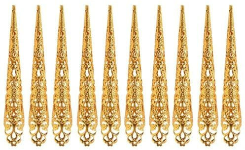 Paon Exquis Doigt Bijoux Faux Ongles Doigt Ongle Pointe Danse Faux Ongles-Or-12cm-10Pcs
