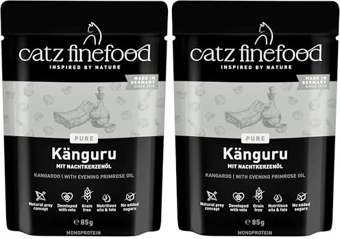 catz finefood Purrrr Känguru Monoprotein Katzenfutter nass N° 107, für ernährungssensible Katzen, 70% Fleischanteil, 16 x 85 g Beutel (Packung mit 2)