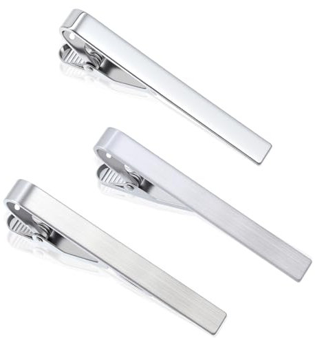 Lot de 3 pinces à cravate en acier inoxydable - Design élégant avec surface polie - Longueur : 5,5 cm - Pour mariage, affaires, homme - Idée cadeau pour homme - Pour Noël, la fête des pères