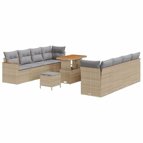 vidaXL 11-teiliges Gartensofa-Set mit Kissen in Beige aus Poly Rattan, hellgrau, UV-beständig. Zeitgemäßes Design für die Außensitzgelegenheit. Perfekt für Deine Terrasse, Lounge oder den Garten.