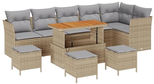 vidaXL Garten-Sofa-Set 10 pcs Beige und Hellgrau 110 x 55 x 71 cm, Modulares Garten- und Terrassenmöbelset, UV-beständig, Bequeme Außenbestuhlung, wetterfestes Sofa, stylishe Dekoration